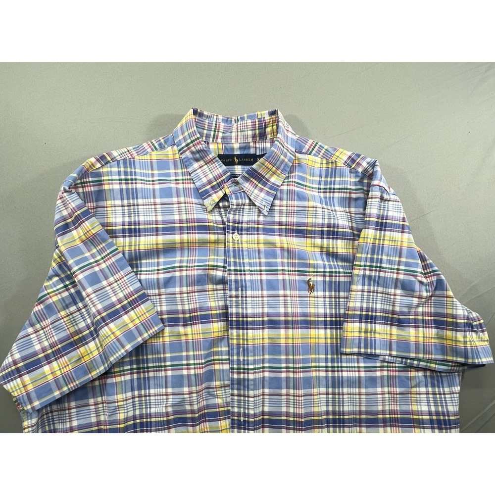 Men's RALPH LAUREN Multi Plaid Short Sleeve Button Shirt Sz XXL